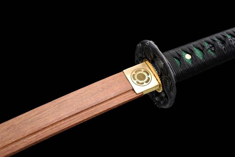 Épées de samouraï katana en bois japonais faites à la main épée d'entraînement à lame en palissandre de haute qualité fourreau vert