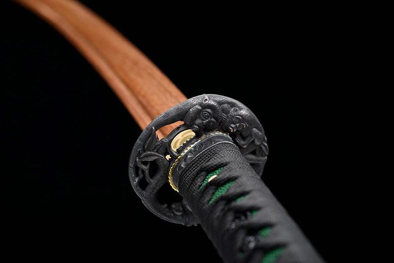 Épées de samouraï katana en bois japonais faites à la main épée d'entraînement à lame en palissandre de haute qualité fourreau vert