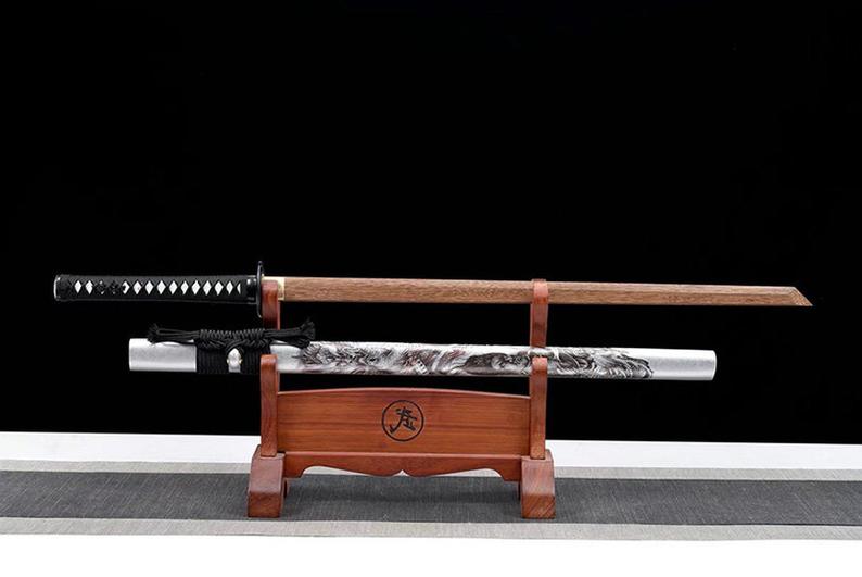 Épées de samouraï katana en bois japonais faites à la main, lame d'entraînement en bois de rose Ninjato de haute qualité, fourreau blanc