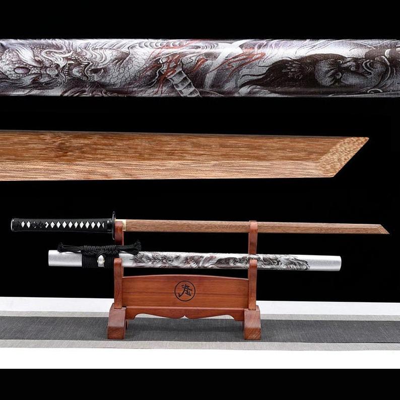 Épées de samouraï katana en bois japonais faites à la main, lame d'entraînement en bois de rose Ninjato de haute qualité, fourreau blanc