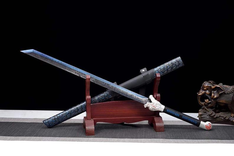 Handmade Chinese Swords Tang Dynasty Swords High Quality Real Sword High manganese steel Dao Full Tang Blue Blade