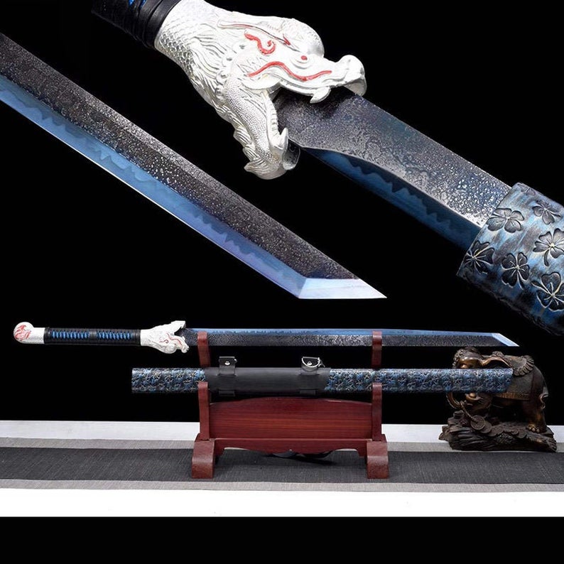 Handmade Chinese Swords Tang Dynasty Swords High Quality Real Sword High manganese steel Dao Full Tang Blue Blade
