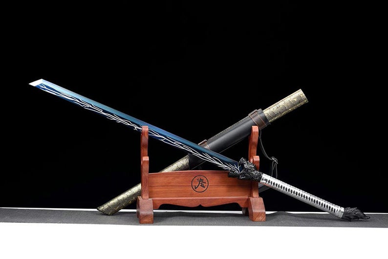 Handmade Chinese Swords Tang Dynasty Swords High Quality Real Sword High manganese steel Dao Full Tang Blue Blade Wolf