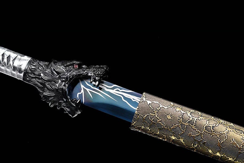 Handmade Chinese Swords Tang Dynasty Swords High Quality Real Sword High manganese steel Dao Full Tang Blue Blade Wolf