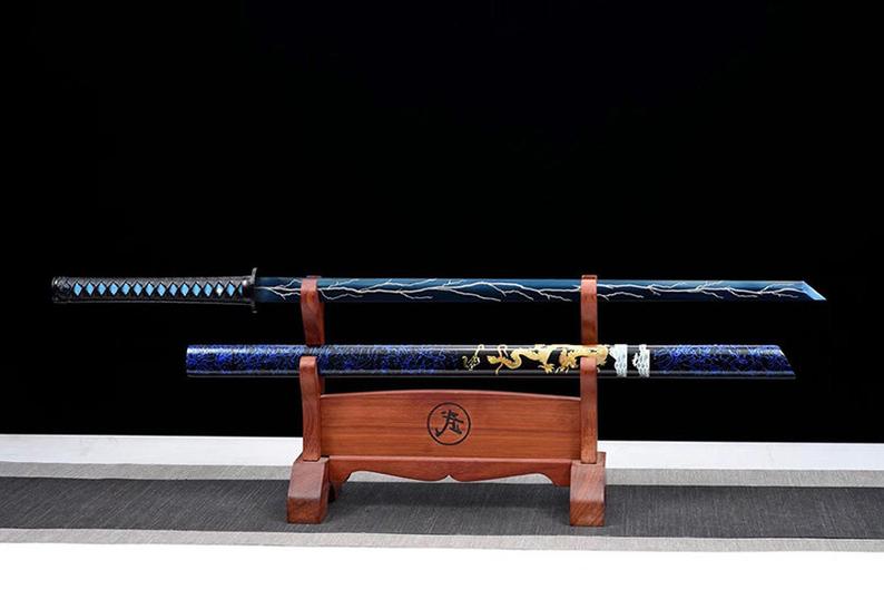 Handmade Japanese Ninjato Ninja katana Samurai Swords High Quality Sword Full Tang Blue Blade Dragon Print
