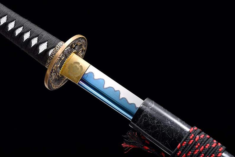 Handmade Japanese Ninjato Ninja katana Samurai Swords High Quality Sword Full Tang Blue Blade Copper Tsuba