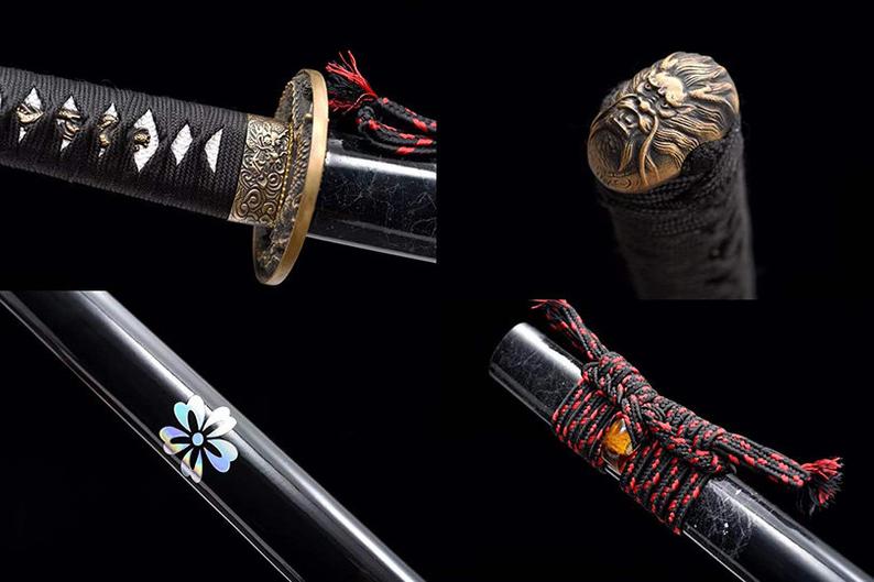 Handmade Japanese Ninjato Ninja katana Samurai Swords High Quality Sword Full Tang Blue Blade Copper Tsuba