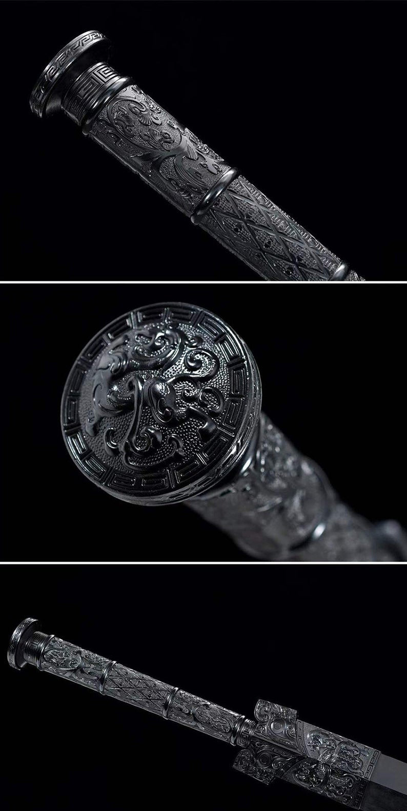 Handgefertigte chinesische Schwerter aus der Han-Dynastie. Hochwertiges echtes Schwert aus Damaststahl mit geschärfter Ebenholzscheide