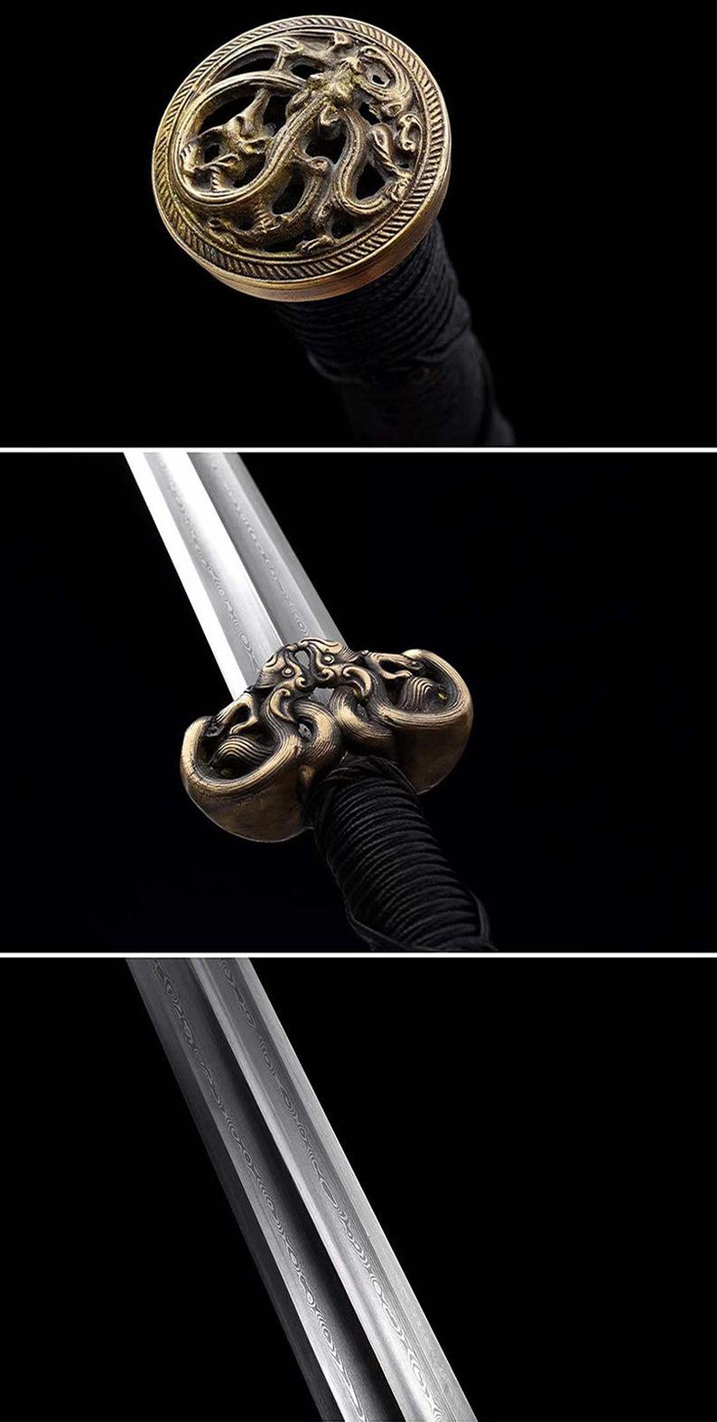 Handmade Chinese Swords Han Dynasty Swords High Quality Real Sword Damascus Steel Full Tang Sharpened Rosewood Scabbard
