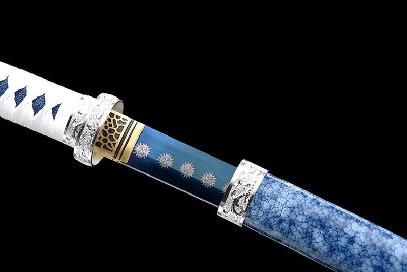 Handmade Japanese katana Samurai Swords High Quality Sword High-Manganese Steel Full Tang Blue Blade Snowflake