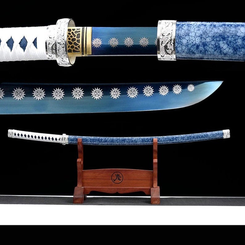 Handmade Japanese katana Samurai Swords High Quality Sword High-Manganese Steel Full Tang Blue Blade Snowflake