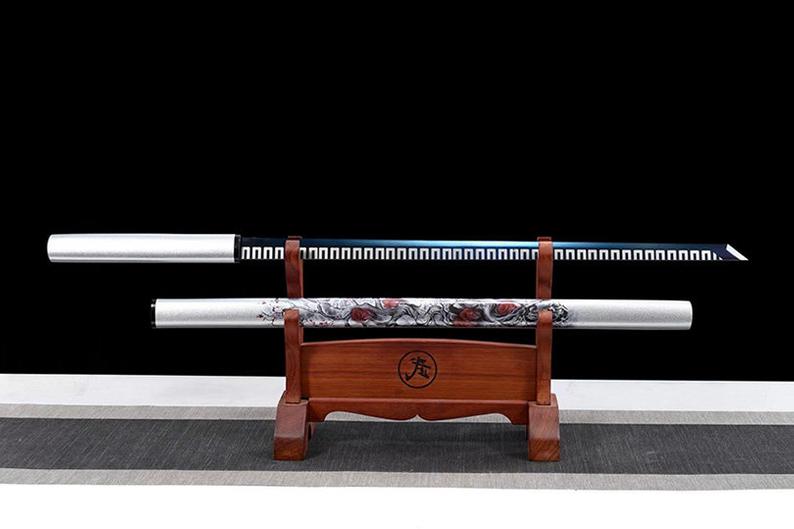 Handmade Japanese Ninjato Ninja katana Samurai Swords High Quality Stick Sword Full Tang Blue Blade White scabbard