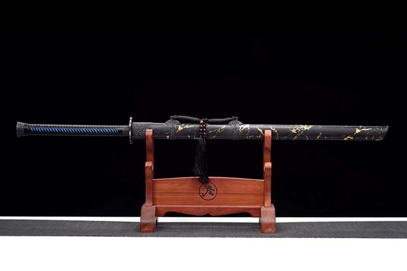 Épées chinoises faites à la main de la dynastie Tang, véritable épée de haute qualité en acier à haute teneur en manganèse, lame bleue pleine Tang