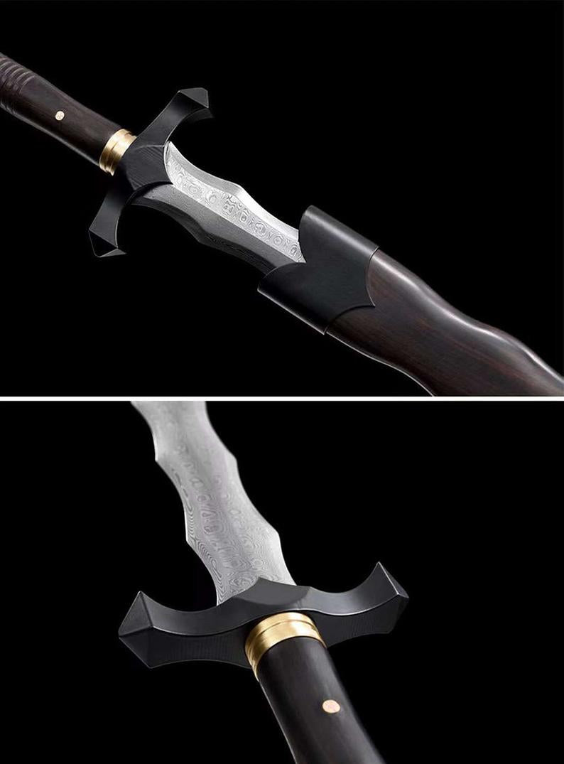 Épées chinoises faites à la main, véritable épée de haute qualité, en acier damas, fourreau en ébène aiguisé