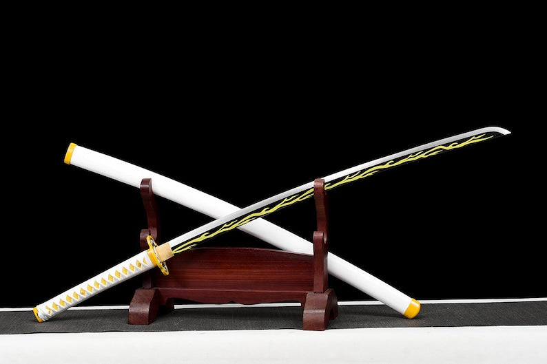 Handgefertigtes Katana-Samurai-Schwert, echte japanische Anime-Schwerter, geschärfte weiße Scheide aus Kohlenstoffstahl