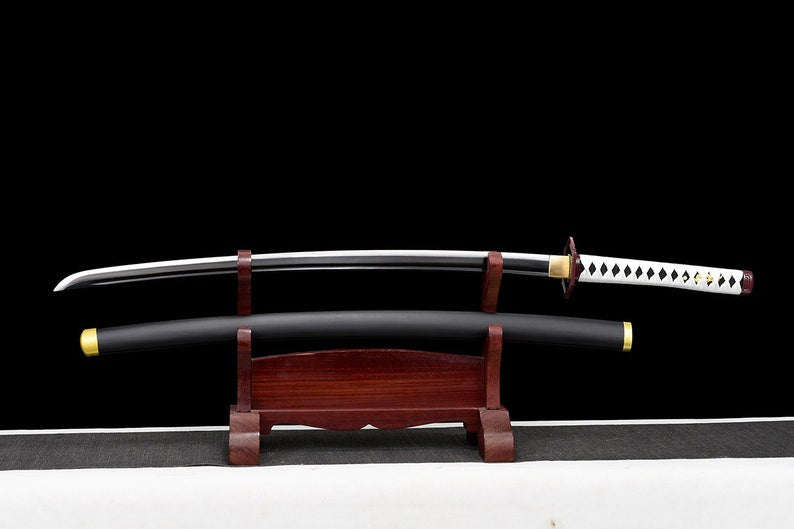 Handgefertigtes japanisches Katana-Samurai-Schwert, echte Anime-Schwerter, geschärfte schwarze Klinge aus Kohlenstoffstahl, voller Zapfen