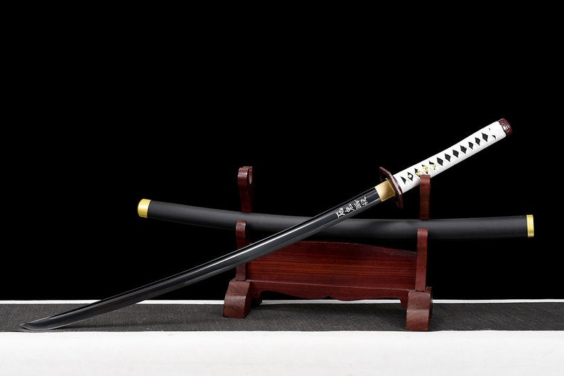 Handgefertigtes japanisches Katana-Samurai-Schwert, echte Anime-Schwerter, geschärfte schwarze Klinge aus Kohlenstoffstahl, voller Zapfen