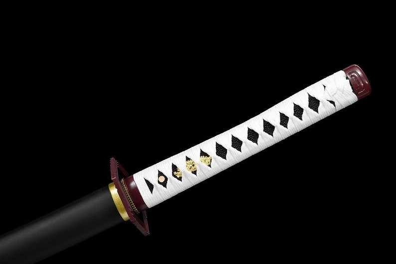 Handgefertigtes japanisches Katana-Samurai-Schwert, echte Anime-Schwerter, geschärfte schwarze Klinge aus Kohlenstoffstahl, voller Zapfen