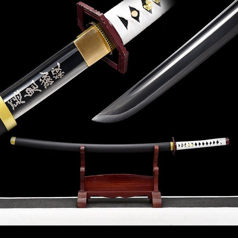 Handgefertigtes japanisches Katana-Samurai-Schwert, echte Anime-Schwerter, geschärfte schwarze Klinge aus Kohlenstoffstahl, voller Zapfen