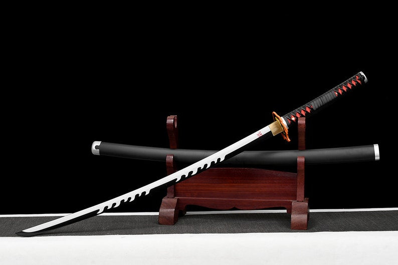 Handgefertigtes japanisches Katana-Samurai-Schwert, echte Anime-Schwerter, geschärfte 1045-Stahl, schwarze Klinge, voller Zapfen