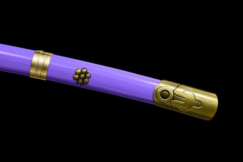 Einteilige handgemachte Katana Roronoa Zoro Katana japanische Samuraischwerter, echte Klinge, lila Scheide, voller Tang