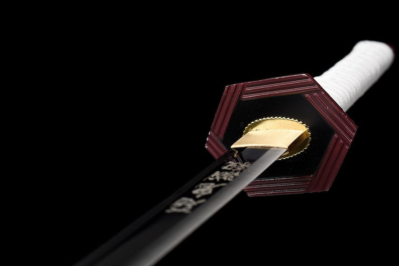 Handgefertigtes japanisches Katana-Samurai-Schwert, echte Anime-Schwerter, geschärfte schwarze Klinge aus Kohlenstoffstahl, voller Zapfen