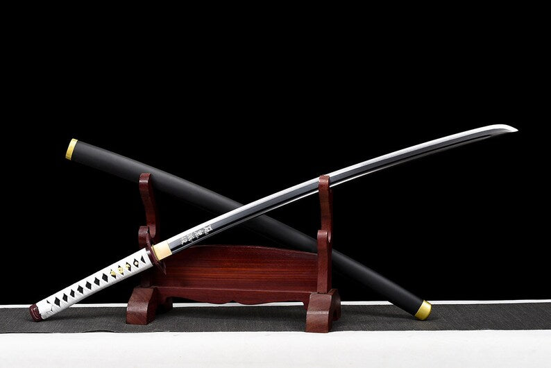 Handgefertigtes japanisches Katana-Samurai-Schwert, echte Anime-Schwerter, geschärfte schwarze Klinge aus Kohlenstoffstahl, voller Zapfen