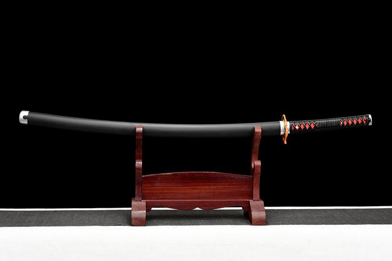Handgefertigtes japanisches Katana-Samurai-Schwert, echte Anime-Schwerter, geschärfte 1045-Stahl, schwarze Klinge, voller Zapfen
