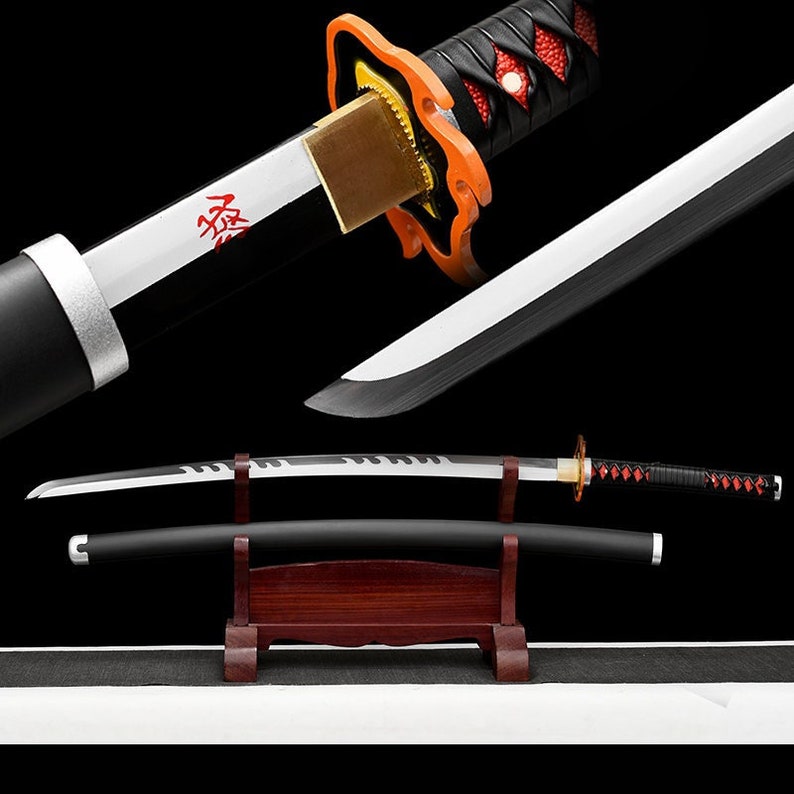 Handgefertigtes japanisches Katana-Samurai-Schwert, echte Anime-Schwerter, geschärfte 1045-Stahl, schwarze Klinge, voller Zapfen