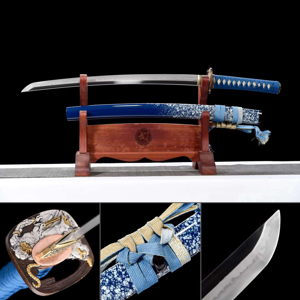 羅漢の栄光 Wakizashi Sword T10 Steel Hamon Mirror grinding