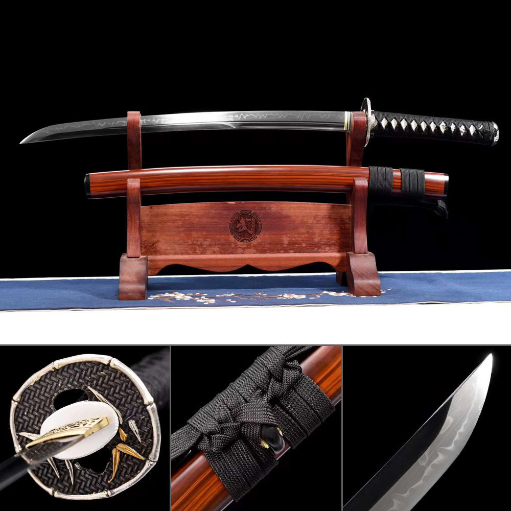 サンダルウッドWakizashi Sword T10 Steel Hamon
