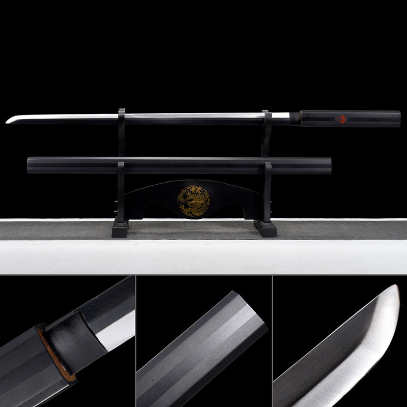 Handgefertigtes japanisches Katana-Samurai-Schwert, echte Anime-Schwerter, geschärfter 1045-Stahl, schwarze Scheide, voller Zapfen 