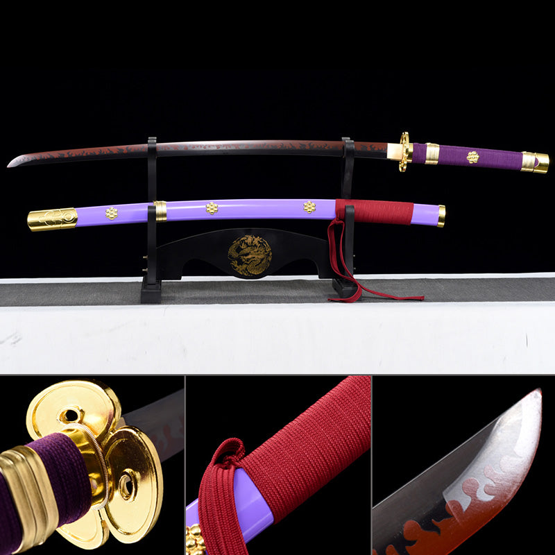 Une pièce Roronoa Zoro fait à la main japon katana samouraï épées pleine Tang 1045 lame noire en acier au carbone