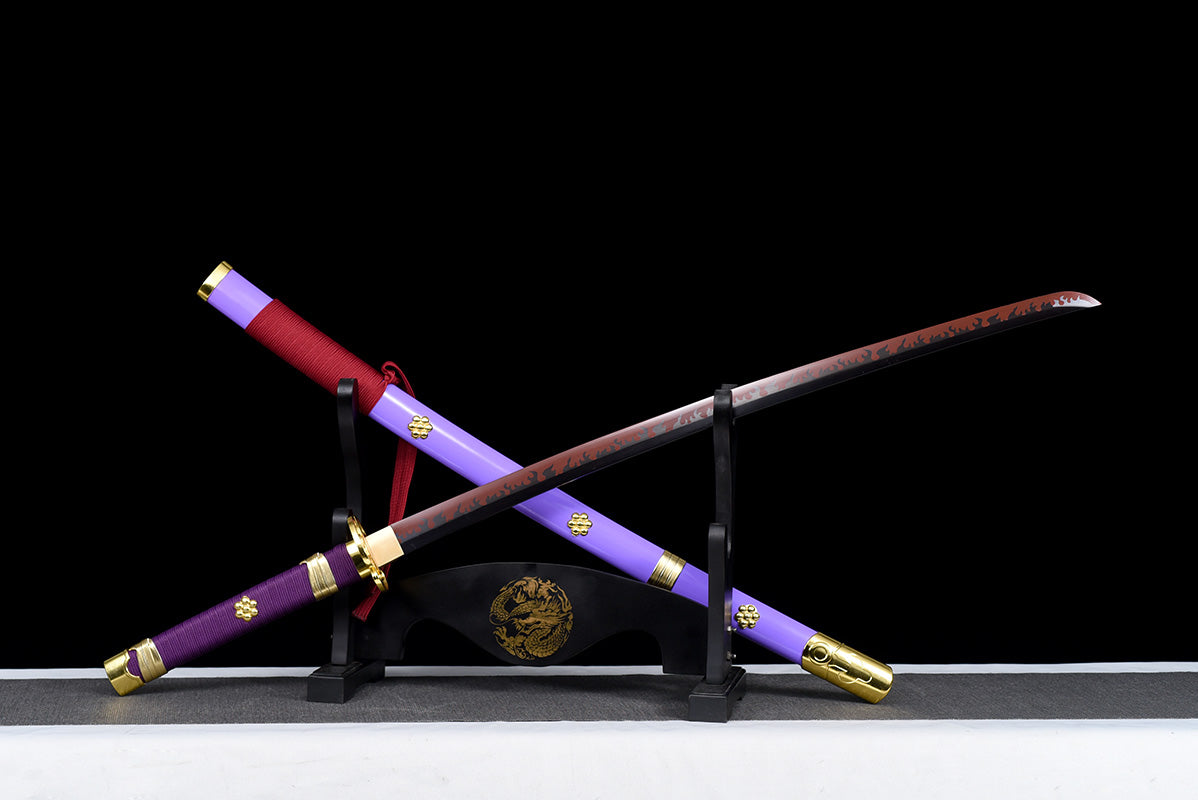 Une pièce Roronoa Zoro fait à la main japon katana samouraï épées pleine Tang 1045 lame noire en acier au carbone