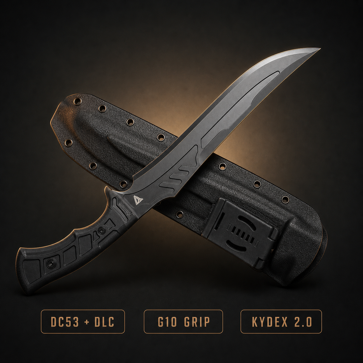 Apex Predator DC53 DLC kukri sword with G10 grip and Kydex 2.0 sheath