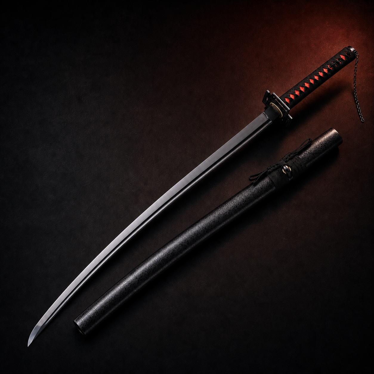 Bleach-inspired 1060 steel katana with matching curved black scabbard