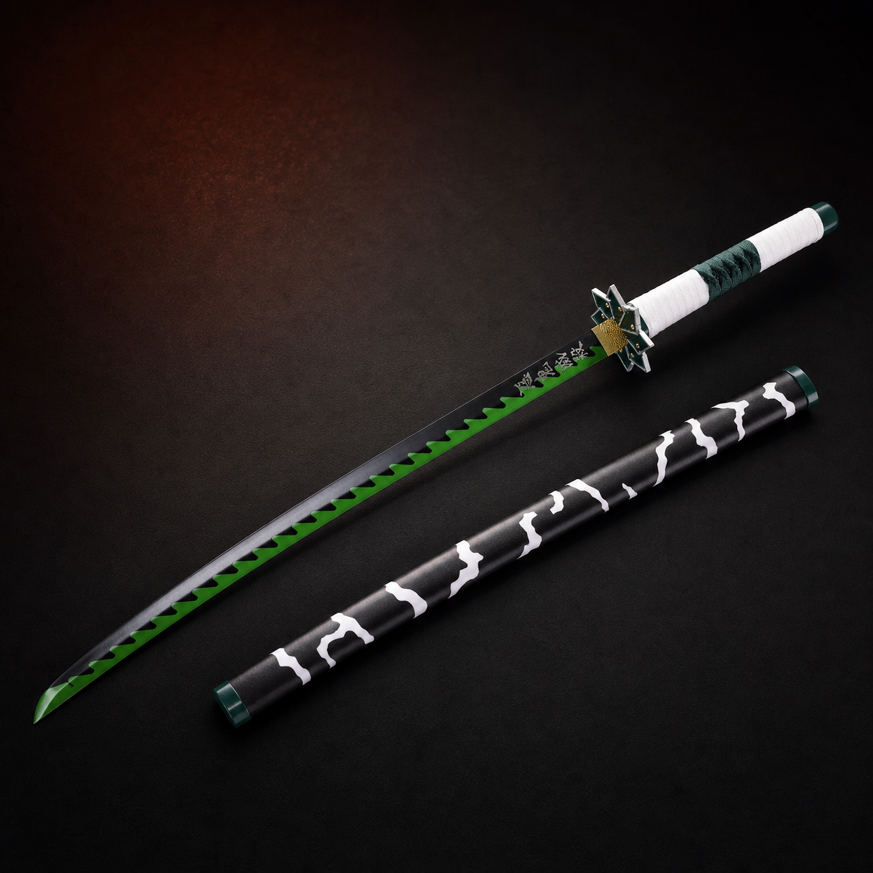 Demon Slayer Sanemi Shinazugawa-inspired katana with green blade and matching scabbard