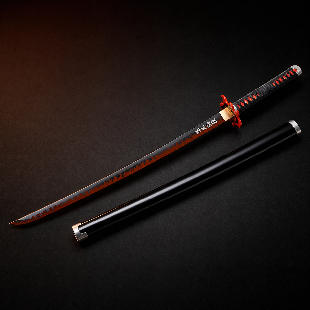 Demon Slayer Tanjiro-inspired 1060 steel katana with matching black scabbard