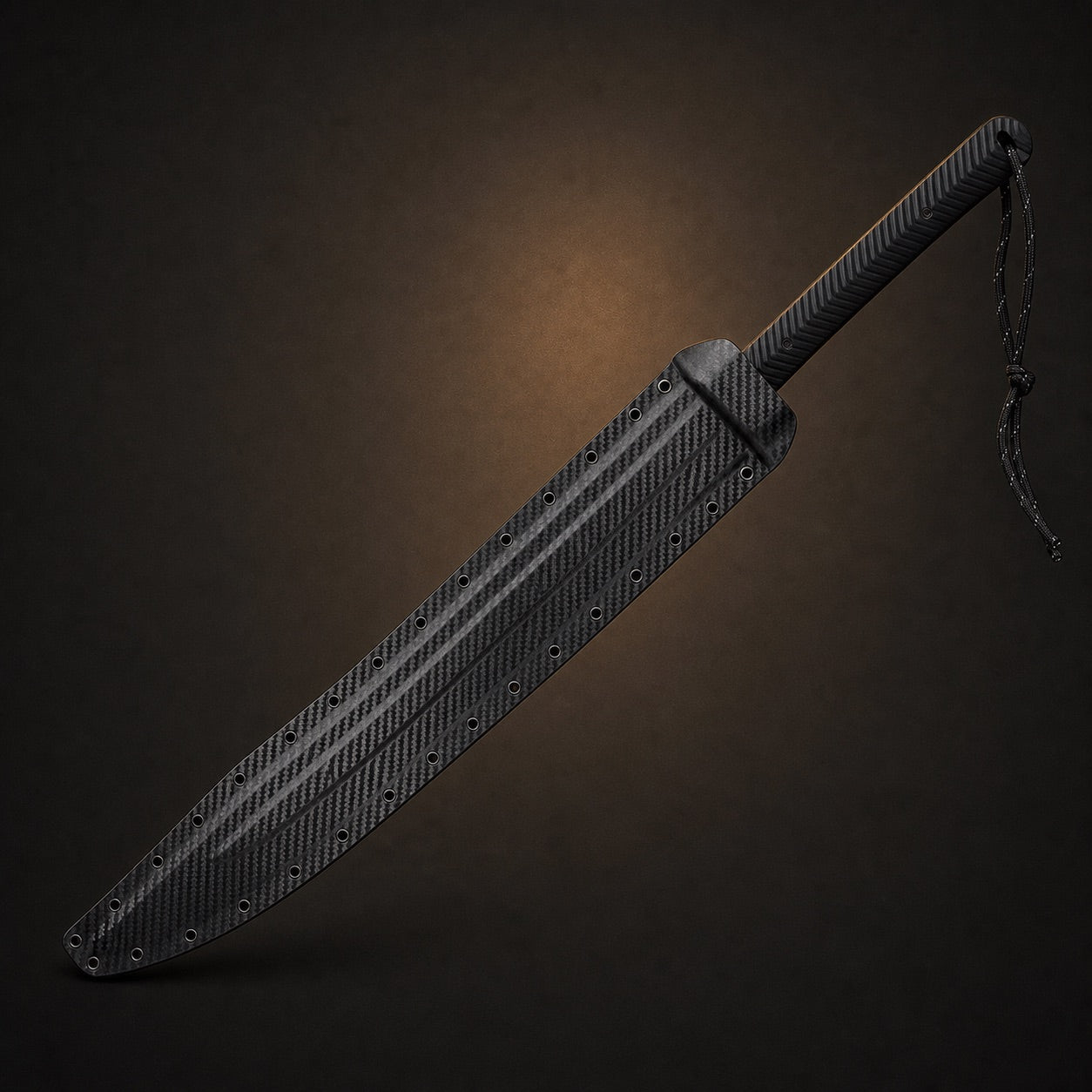 Eclipse Ronin tactical sword fully sheathed in black Kydex scabbard