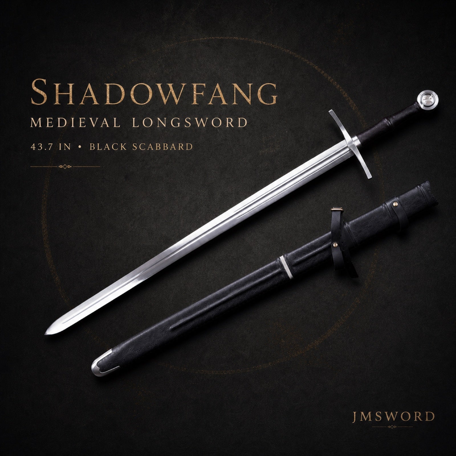 Shadowfang medieval longsword with black scabbard