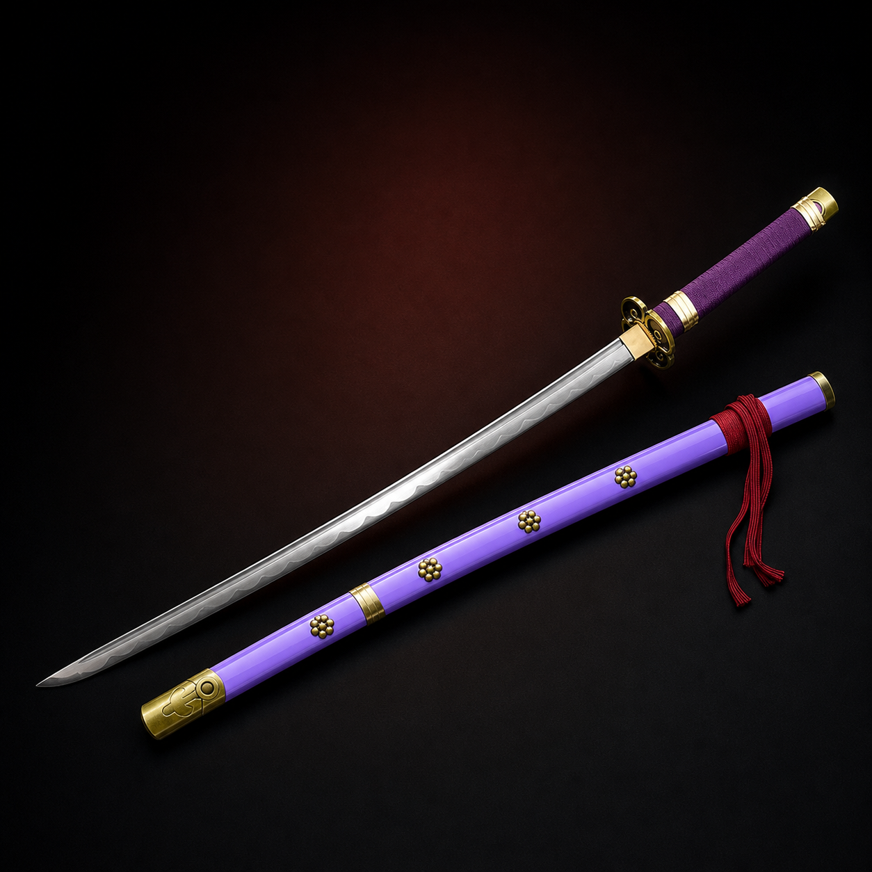 One Piece Enma-inspired high carbon steel katana with purple scabbard