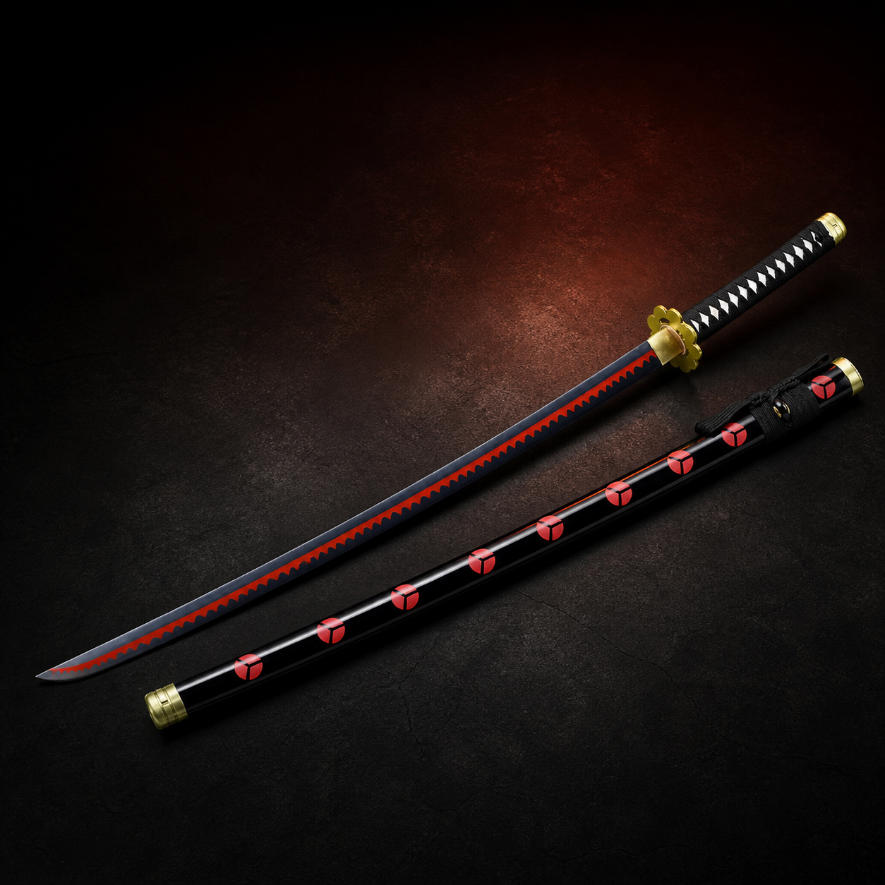 One Piece Zoro Shusui-inspired katana with red black blade and matching scabbard