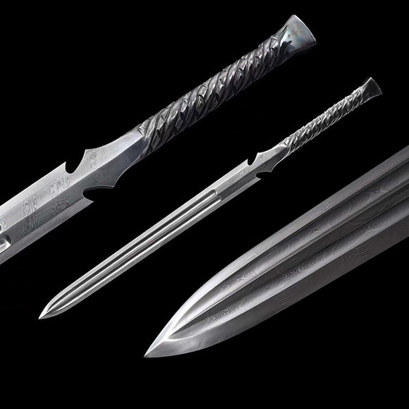 Handgefertigtes echtes Schwert aus der Han-Dynastie, chinesische Schwerter aus Damaststahl, Rindslederscheide