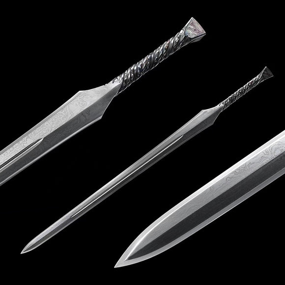 Handgefertigtes echtes Schwert der Han-Dynastie, chinesische Schwerter, Damaskus-Stahl, Rindslederscheide
