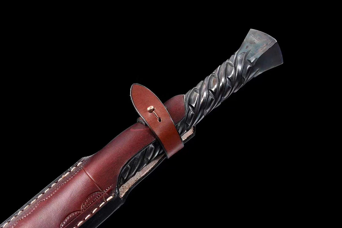 Handmade Real Sword Han Dynasty Chinese Swords Damascus Steel  Cowhide Scabbard