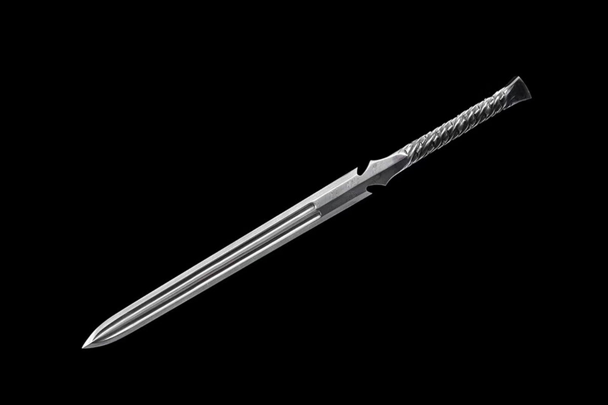 Véritable épée chinoise de la dynastie Han, faite à la main, fourreau en acier et en cuir de vache, damas