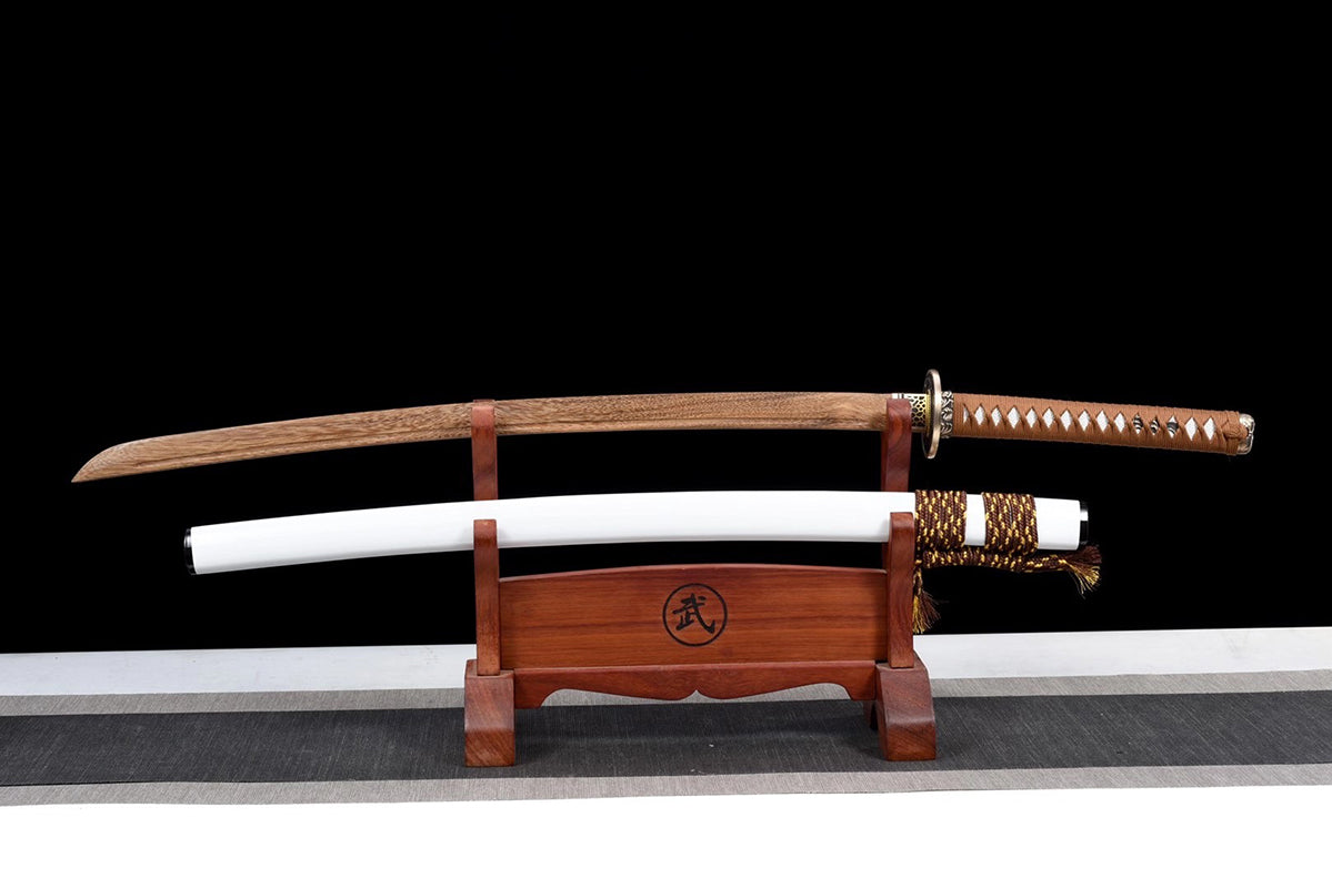 Épées japonaises faites à la main, pratique du samouraï Katana, épée en bois, fourreau blanc 