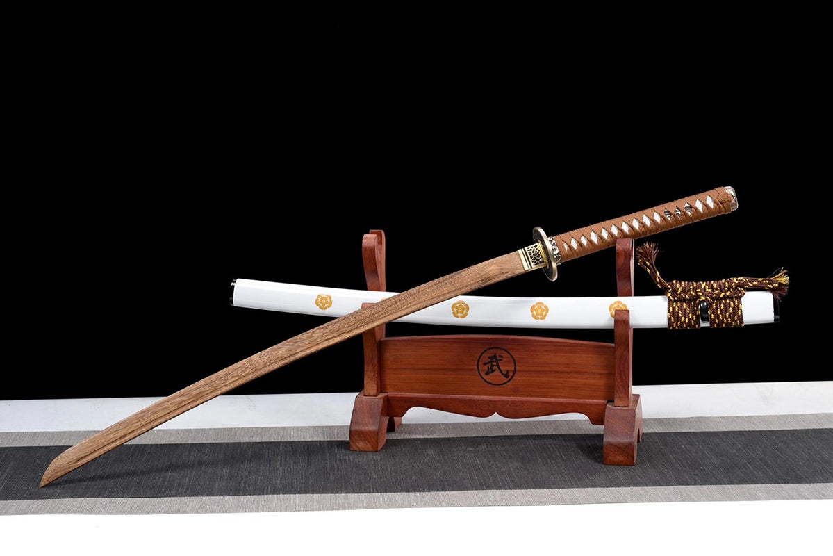 Épées japonaises faites à la main, pratique du samouraï Katana, épée en bois, fourreau blanc 