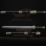 Handgefertigte echte chinesische Han-Schwerter im China-Drachen-Stil mit schwarzer Scheide 