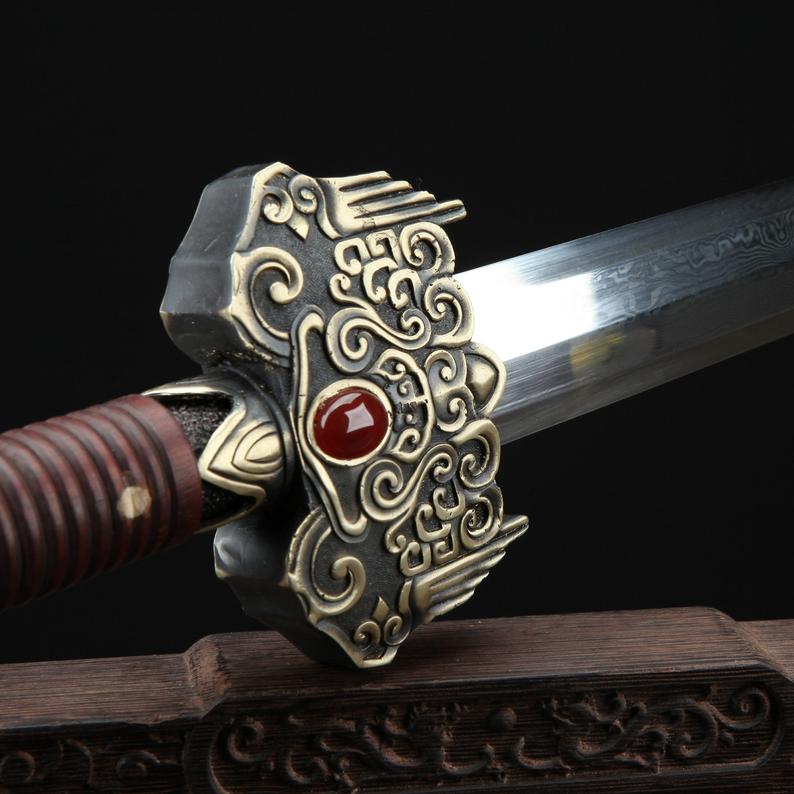 Handmade Rosewood Damascus Steel Full Tang Chinese Sword Name Of Feng Shen